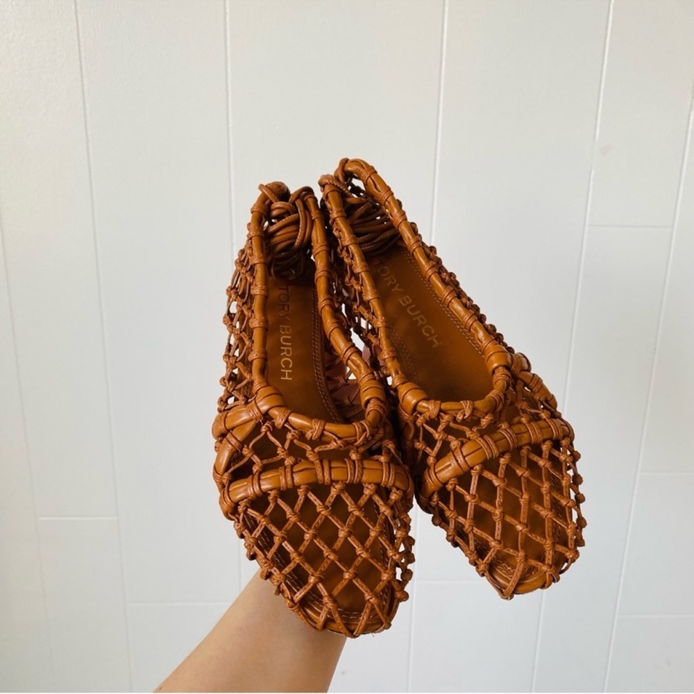 Tory Burch Brown Woven Lace-Up Flat - Picture 2 of 5